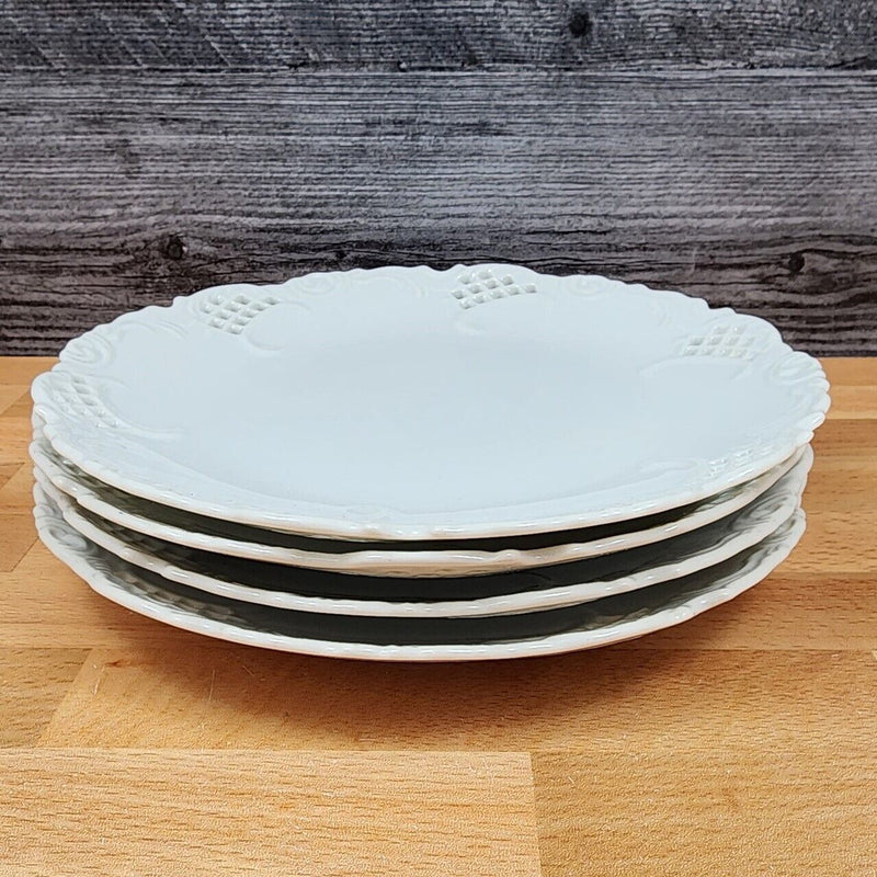Load image into Gallery viewer, Maryland Openwork Salad Plate Set of 4 White with Embossed Scrolls 8” 20cm
