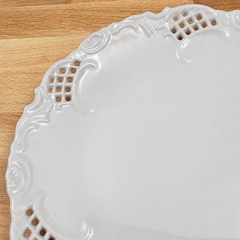 Load image into Gallery viewer, Maryland Openwork Salad Plate Set of 4 White with Embossed Scrolls 8” 20cm
