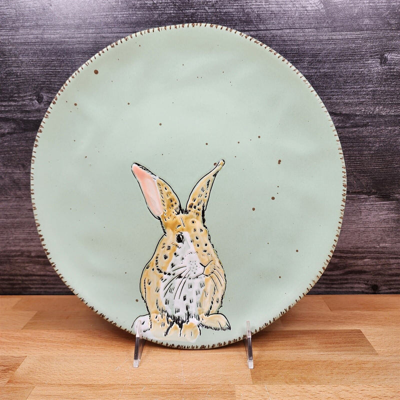 Load image into Gallery viewer, Bunny Embossed Dinner Plate 11&quot; (28cm) Aqua Color by Blue Sky Clayworks

