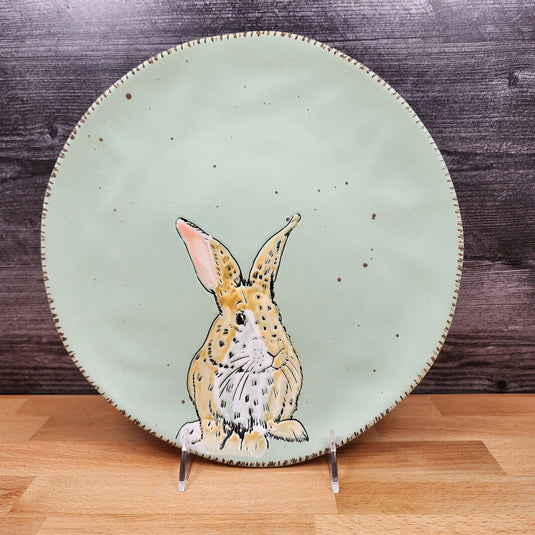 Bunny Embossed Dinner Plate 11" (28cm) Aqua Color by Blue Sky Clayworks