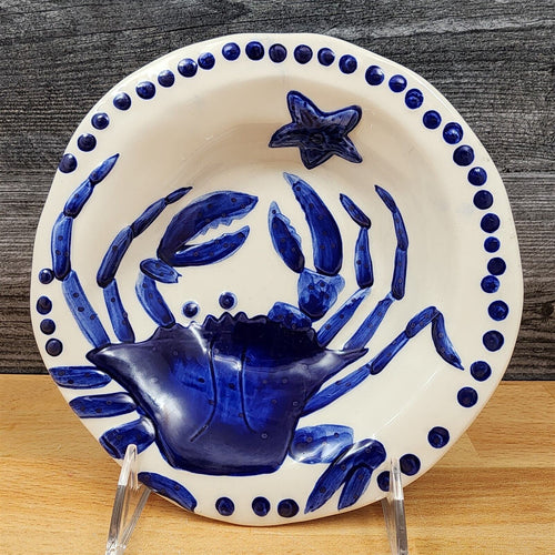 Blue Crab Soup Bowl Embossed Sea Nautical by Blue Sky