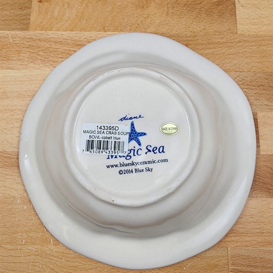 Blue Crab Soup Bowl Embossed Sea Nautical by Blue Sky