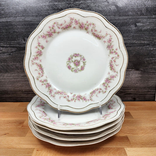 ZSC41 Luncheon Plates Set of 5 Scalloped, Pink Roses White ZS & Co Scherzer