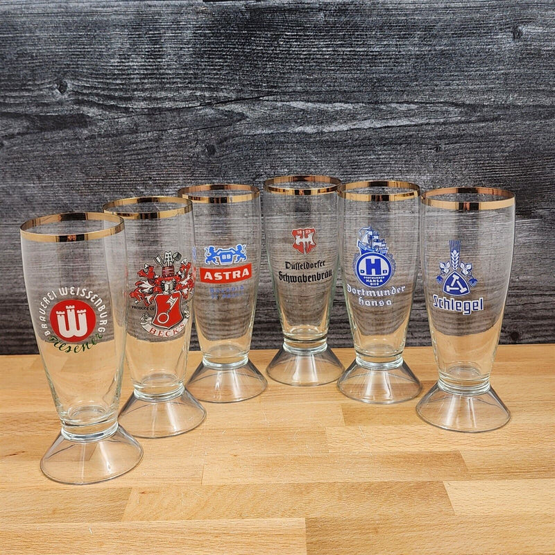 Load image into Gallery viewer, German Classic Beer Pilsner Stemmed Glasses With Gold Rims Set Of 6
