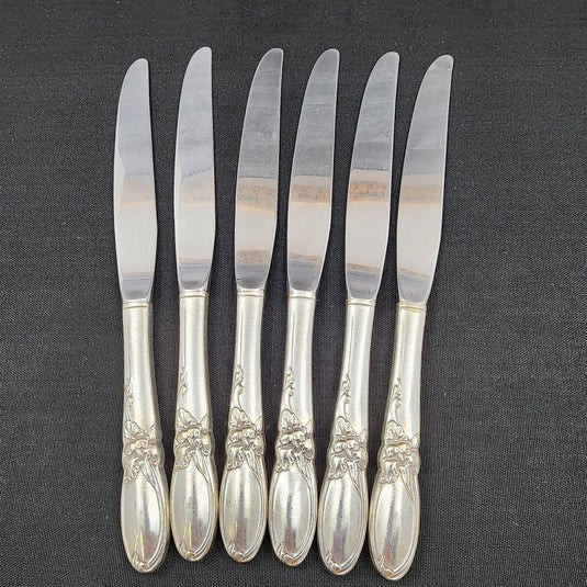 Oneida Community 1953 White Orchid Set Of 6 Silverplate Dinner Knives