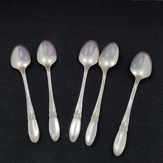Oneida Community 1953 White Orchid Set of 5 Silverplate Dinner Spoons