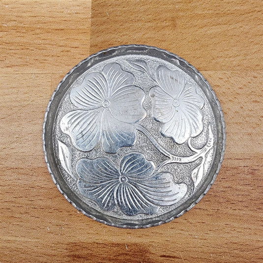 Silvertone Aluminum Floral Coasters Set Of 9