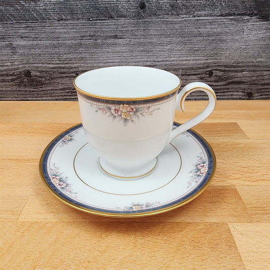 Noritake Ontario 4 Tea Cups & Saucers Pink Flowers Blue Gold Band Mugs 3763