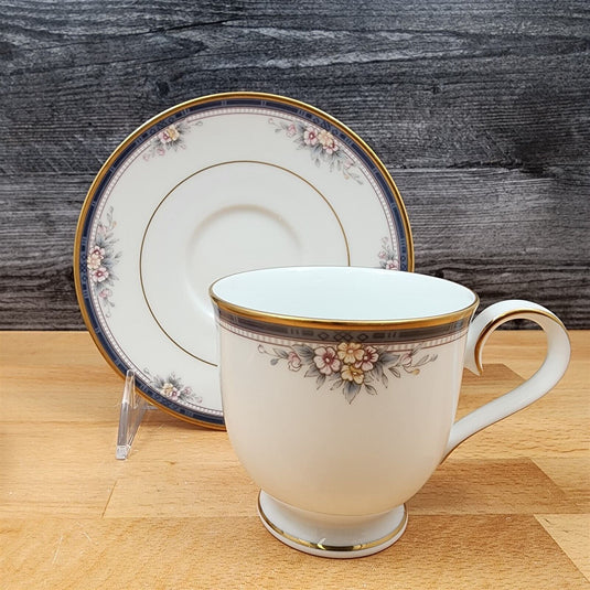 Noritake Ontario 4 Tea Cups & Saucers Pink Flowers Blue Gold Band Mugs 3763