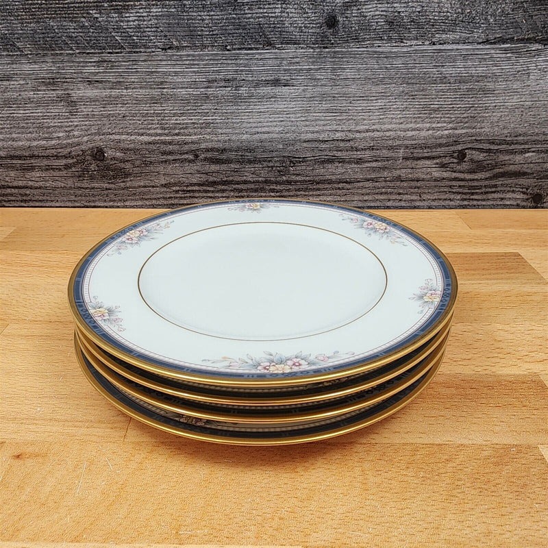 Load image into Gallery viewer, Noritake Ontario 4 Bread Butter Plates 6.5&quot; Pink Flowers Blue Gold Band 3763
