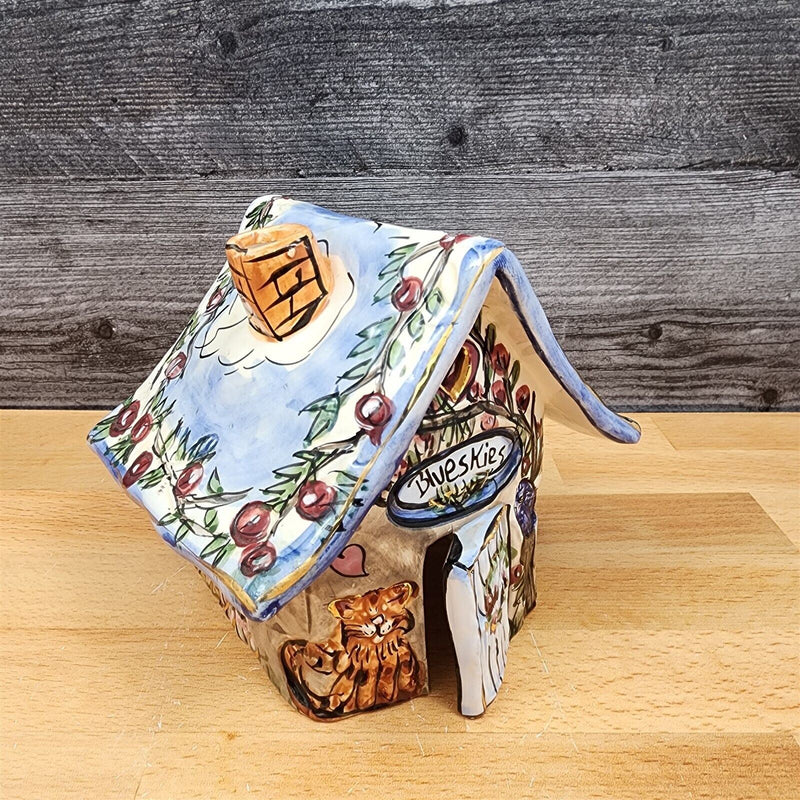 Load image into Gallery viewer, Kitty House Tealight Candle Holder Blue Skies By Blue Sky Clayworks
