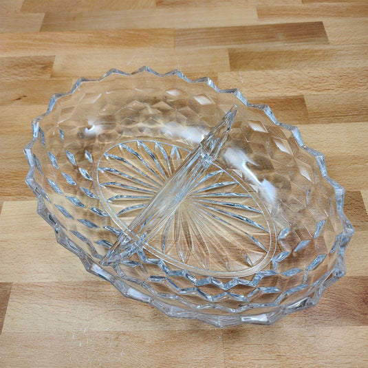 Fostoria American Cubist Clear Glass Oval Divided Oval Vegetable Bowl Stem 2056