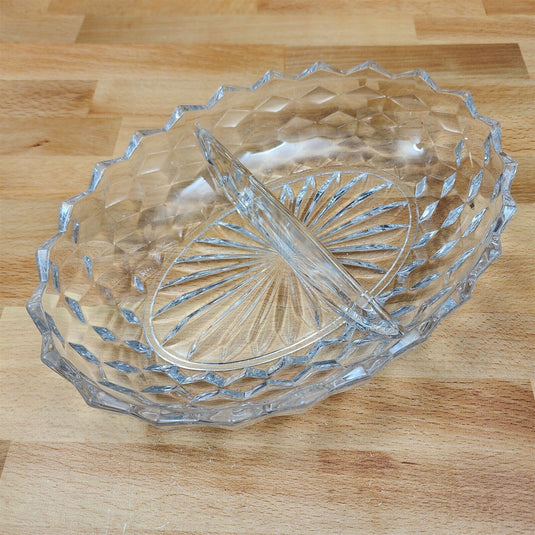Fostoria American Cubist Clear Glass Oval Divided Oval Vegetable Bowl Stem 2056