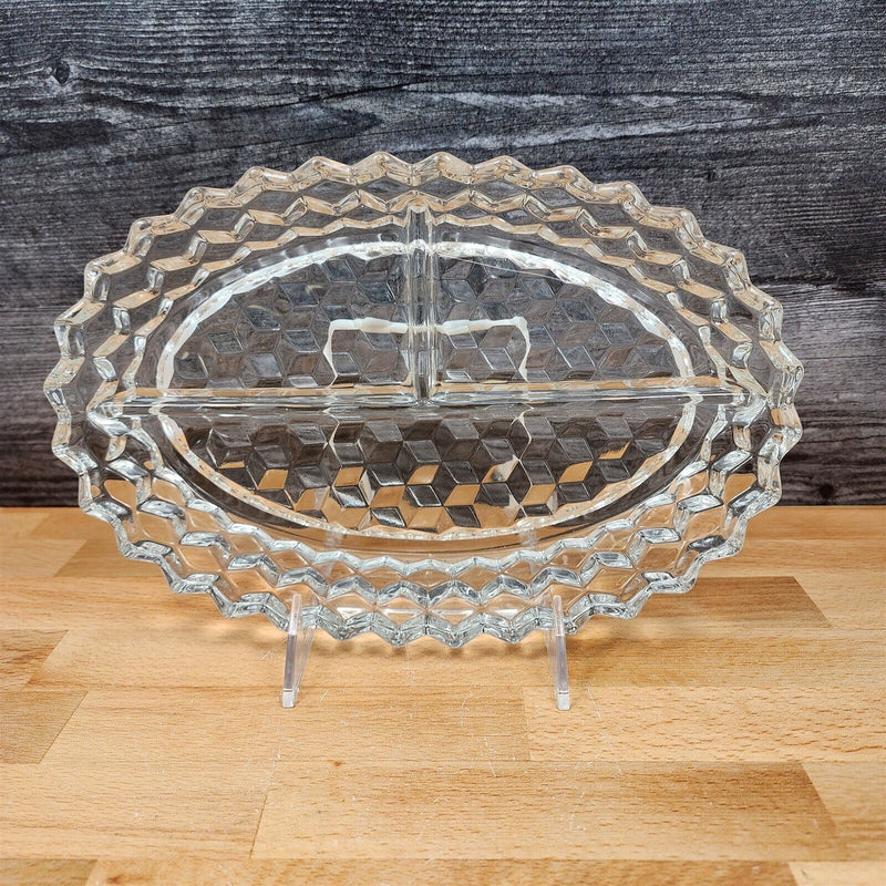 Load image into Gallery viewer, Fostoria American Cubist Clear Glass Oval 3 Part Divided Relish Tray Stem 2056
