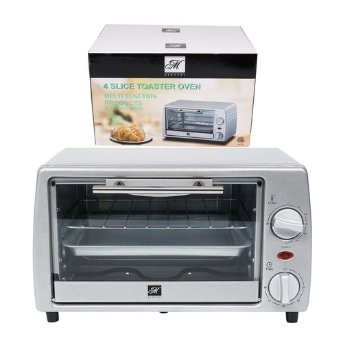 4 Slice Toaster Oven Stainless Steel Versatile for Baking Broiling Reheating
