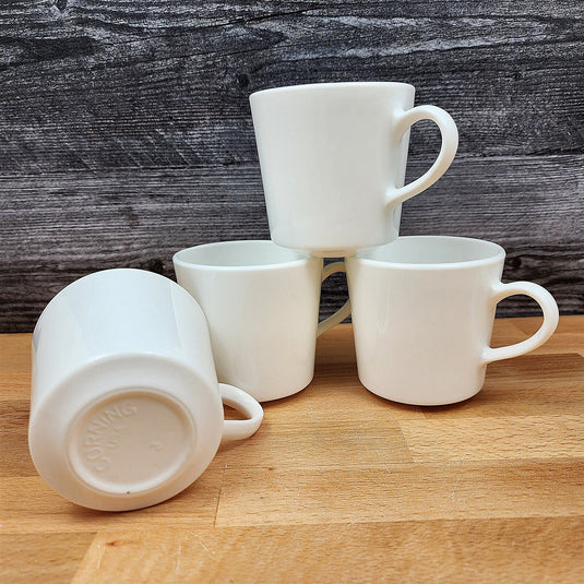 Corelle Corning White Coffee Cup Set of 4 Ear Shape Handle Mugs
