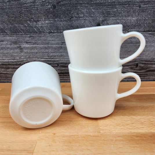 Corelle Corning White Coffee Cup Set of 3 Ear Shape Handle Mugs