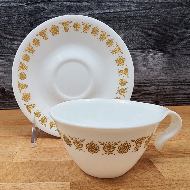 Load image into Gallery viewer, Corelle Corning Butterfly Gold Set of 6 Flat Cup &amp; Saucer with Hook Handle Mugs
