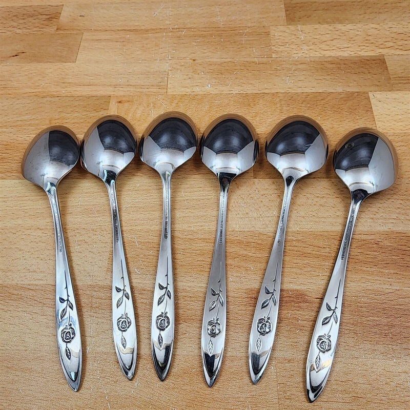 Load image into Gallery viewer, Oneida MY ROSE Soup Spoon Set of 6 Community Stainless Flatware 7 7/8"
