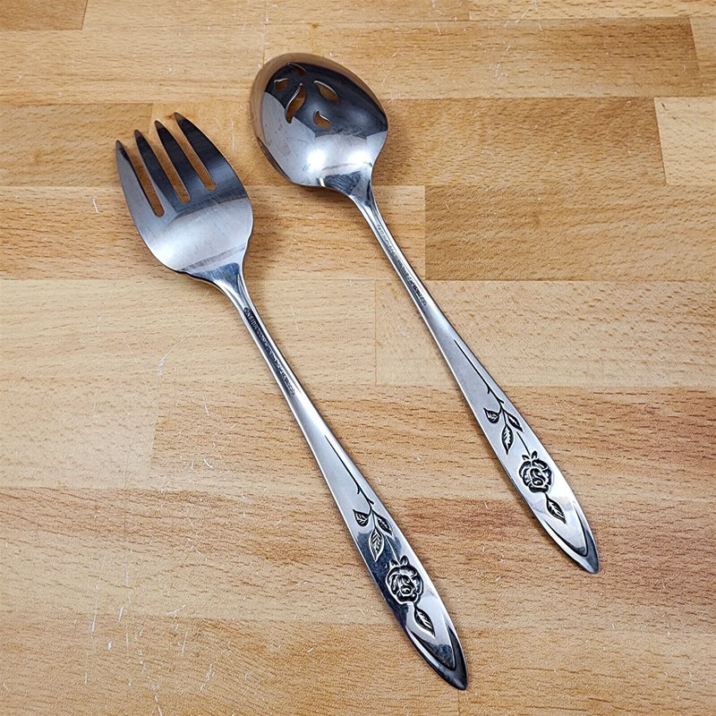 Load image into Gallery viewer, Oneida MY ROSE Serving Spoon and Fork Community Stainless Flatware 8 1/4&quot; 21cm
