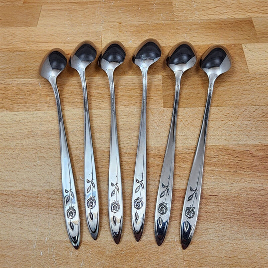 Oneida MY ROSE Ice Tea Spoon Set of 6 Community Stainless Flatware 7 1/2" (19cm)