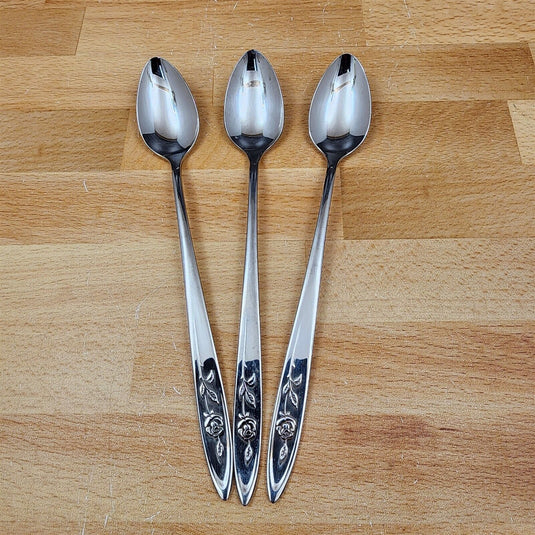 Oneida MY ROSE Ice Tea Spoon Set of 3 Community Stainless Flatware 7 1/2" (19cm)