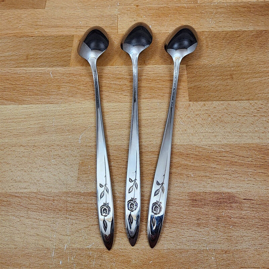 Oneida MY ROSE Ice Tea Spoon Set of 3 Community Stainless Flatware 7 1/2" (19cm)