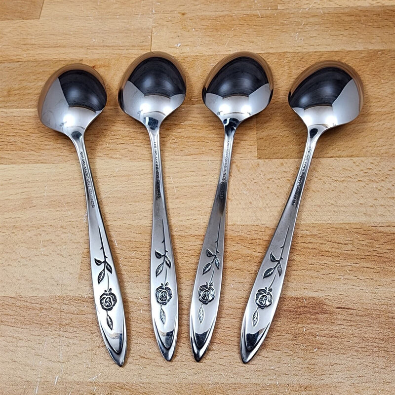 Load image into Gallery viewer, Oneida MY ROSE Soup Spoon Set of 4 Community Stainless Flatware 7 7/8&quot;
