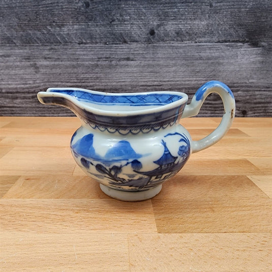 Snout-Nosed Creamer 3” By Canton Antique Chinese Export Blue White Porcelain