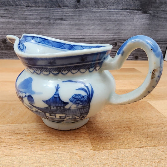 Snout-Nosed Creamer 3” By Canton Antique Chinese Export Blue White Porcelain