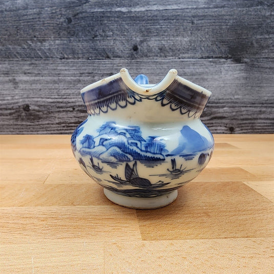 Snout-Nosed Creamer 3” By Canton Antique Chinese Export Blue White Porcelain