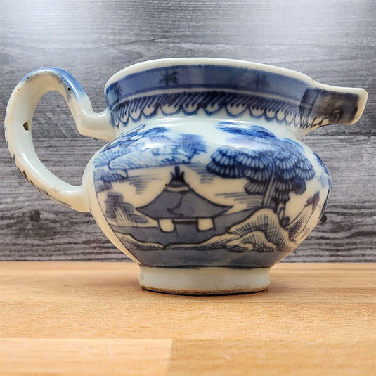 Snout-Nosed Creamer 3” By Canton Antique Chinese Export Blue White Porcelain