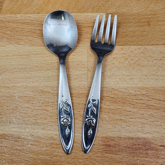 Oneida MY ROSE Baby Spoon and Fork Set Community Stainless Flatware 4 1/4"