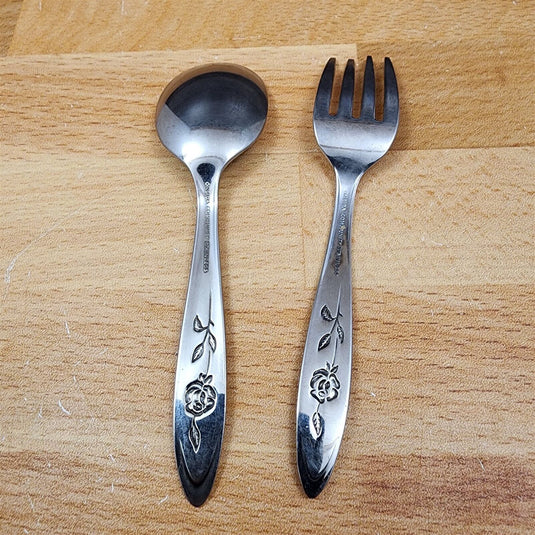 Oneida MY ROSE Baby Spoon and Fork Set Community Stainless Flatware 4 1/4"