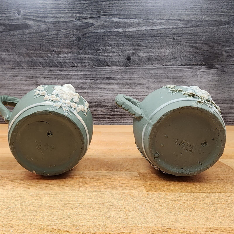 Load image into Gallery viewer, Schafer Vater Green Jasperware 1804 Set of 2 Queen Cameo Creamer Antique Germany
