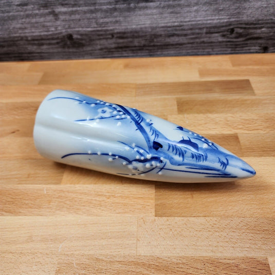 Porcelain Japan Blue & White Iris Wall Pocket Vase Planter Conical Cone Sconce
