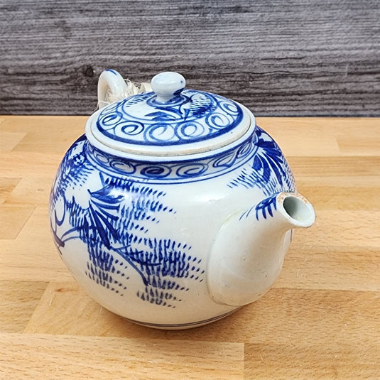 Antique Teapot Floral Blue White Chinese Export Porcelain