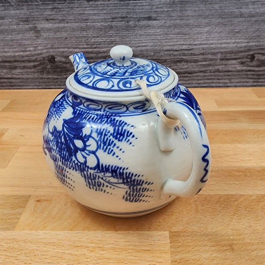 Antique Teapot Floral Blue White Chinese Export Porcelain