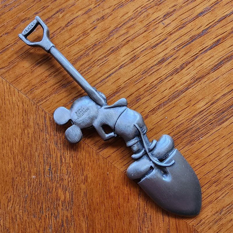 Load image into Gallery viewer, Walt Disney Mickey Mouse and Shovel Collector Souvenir Spoon 4in Pewter
