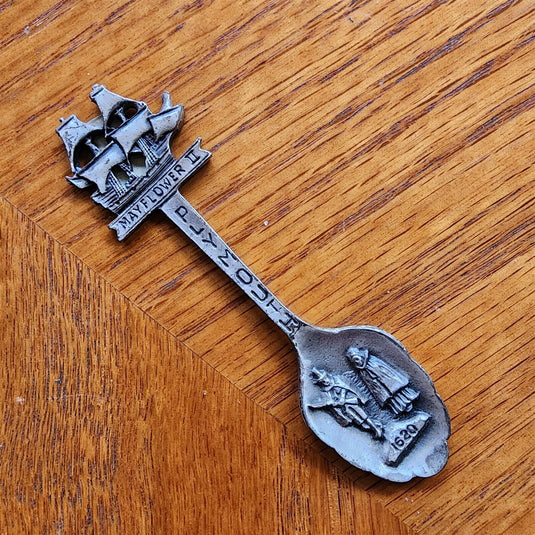 Plymouth New England Mayflower II Collector Souvenir Spoon 3.5 in Pewter