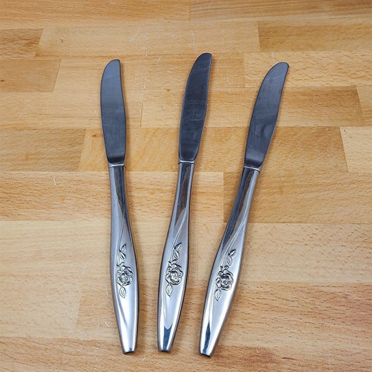 Hollow Handle Knife Lasting Rose Stainless Set of 3 ONEIDA Flatware 8.5