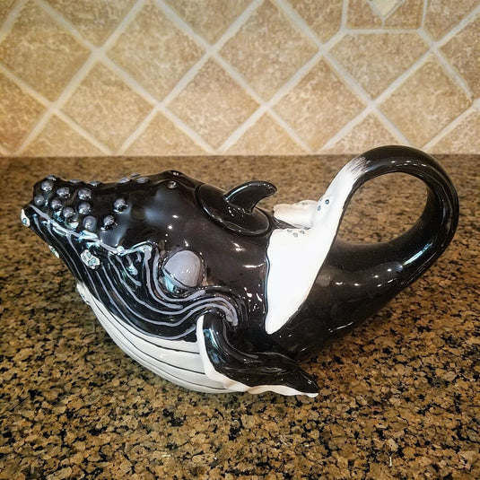 Whale Black Teapot Animal Ceramics Tea Pot Decor Blue Sky by Lynda Corneille