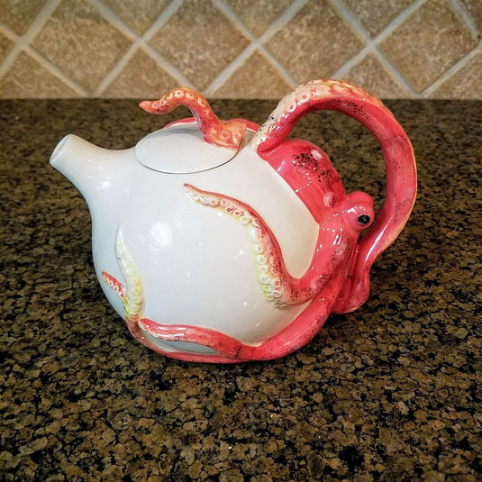 Octopus Teapot Ceramics Red Decorative Animal Tea Pot Decor by Blue Sky