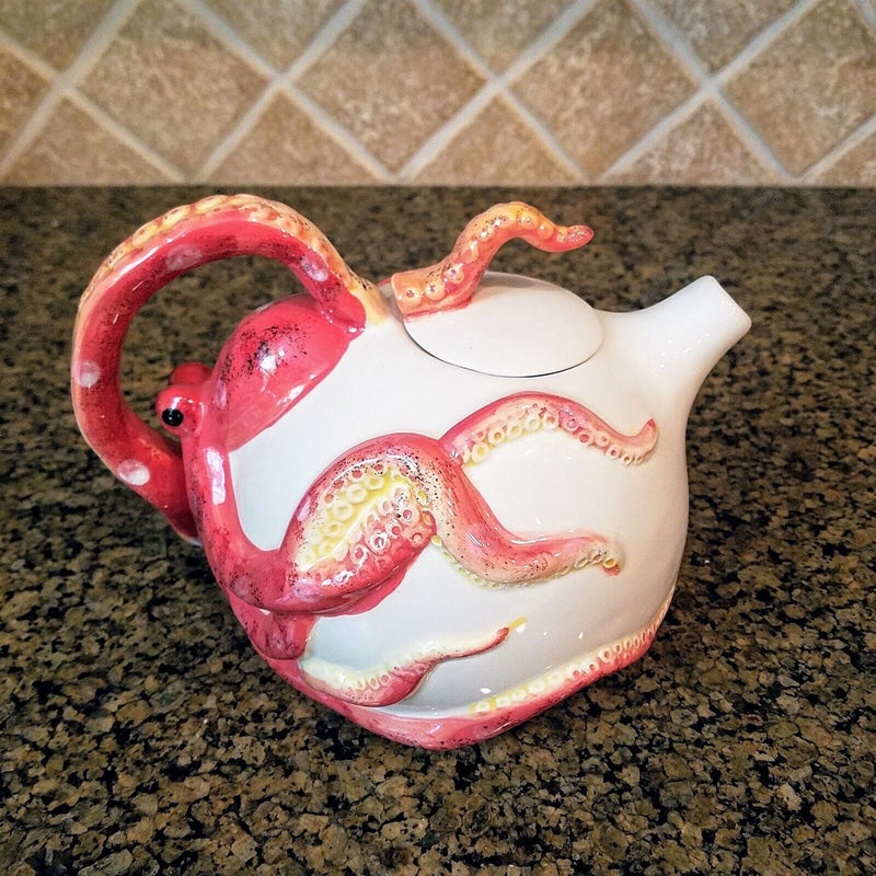 Load image into Gallery viewer, Octopus Teapot Ceramics Red Decorative Animal Tea Pot Decor by Blue Sky
