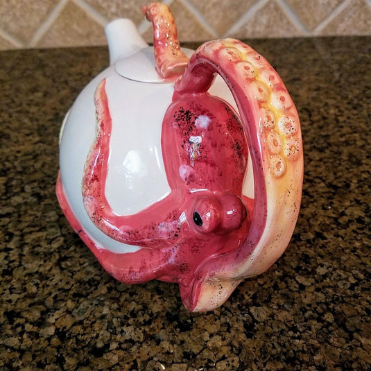 Octopus Teapot Ceramics Red Decorative Animal Tea Pot Decor by Blue Sky