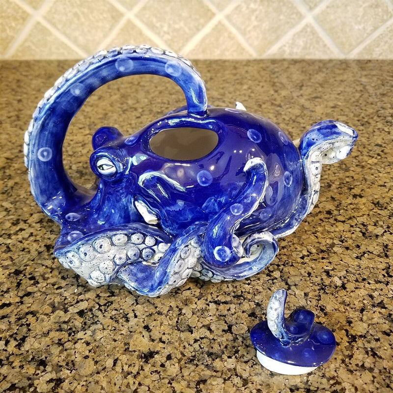 Load image into Gallery viewer, Octopus Teapot Ceramic Blue Decorative Collectable Kitchen Heather Goldminic
