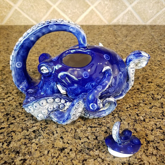 Octopus Teapot Ceramic Blue Decorative Collectable Kitchen Heather Goldminic