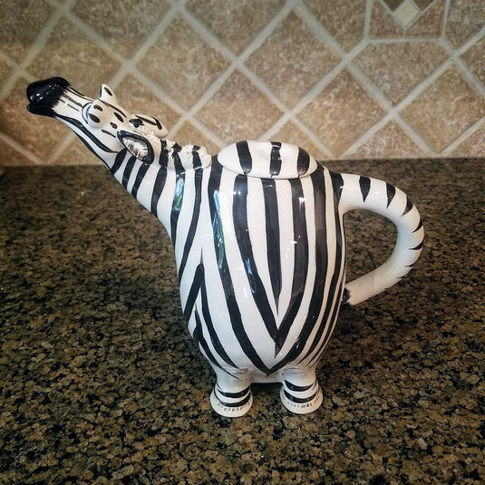 Zebra Ceramics Teapot Decorative Animal Decor Blue Sky Tea Pot Lynda Corneille