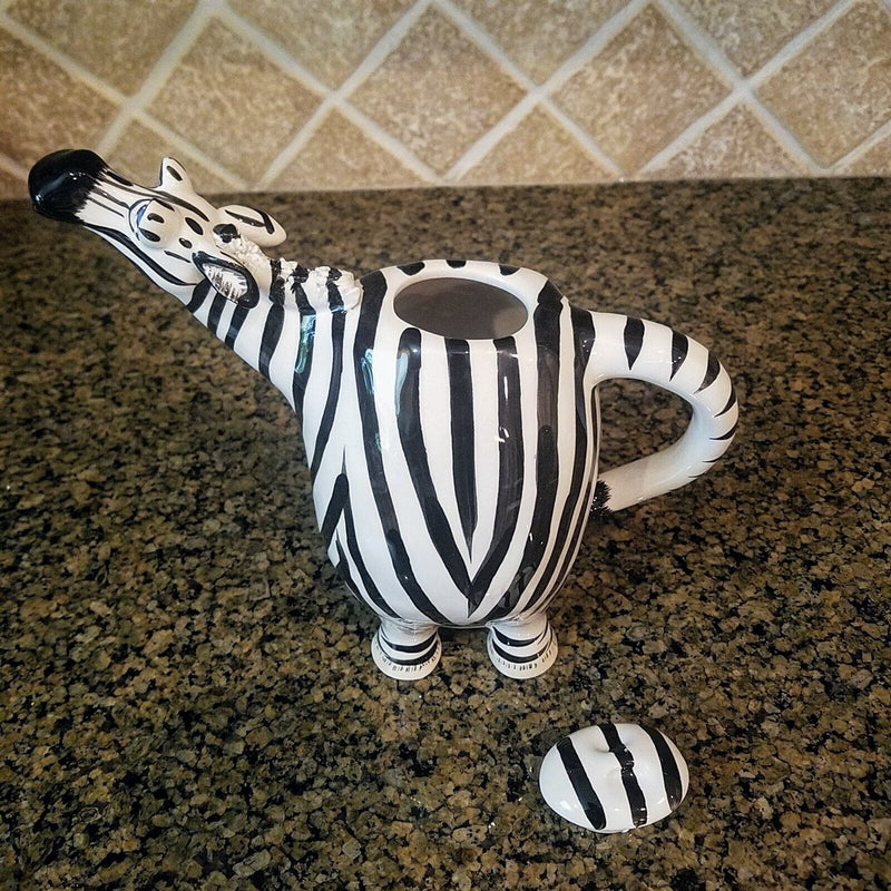 Load image into Gallery viewer, Zebra Ceramics Teapot Decorative Animal Decor Blue Sky Tea Pot Lynda Corneille
