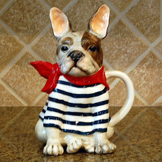 Frenchie French Bulldog Ceramics Animal Dog Teapot Décor Blue Sky Clayworks